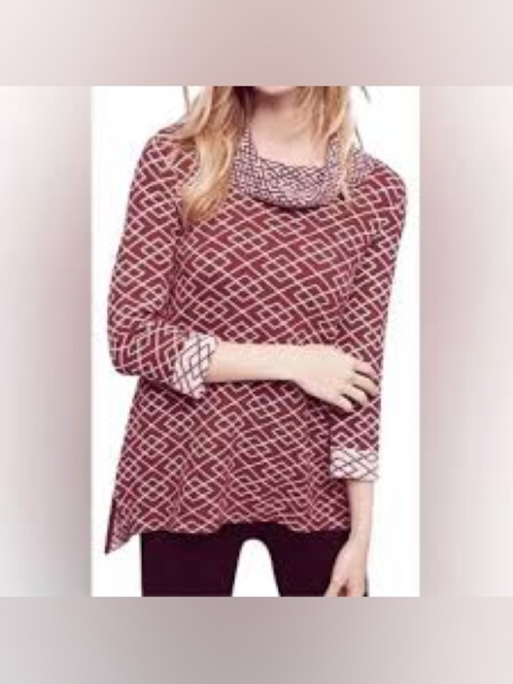 Anthropologie Moth Geometric Cowl Neck Sweater Burgundy Medium